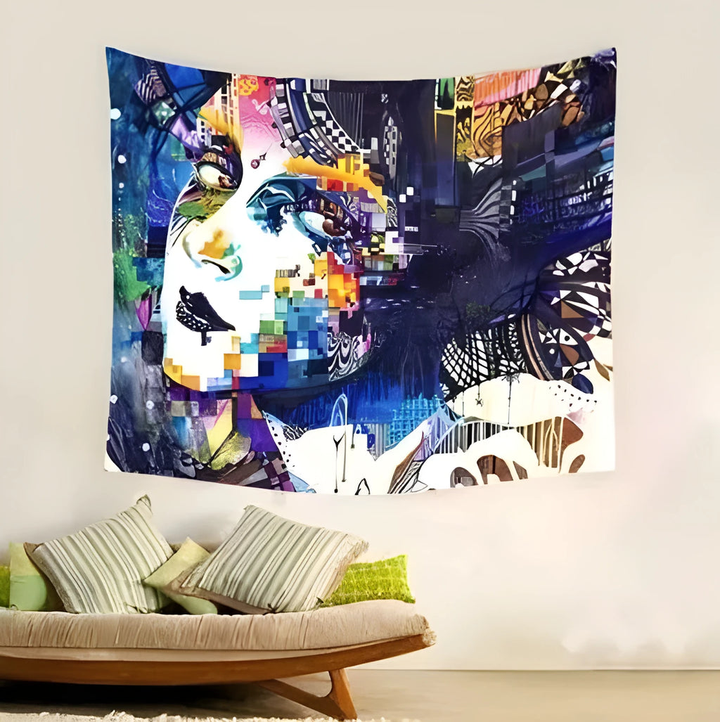 Machine-woven plush polyester tapestry tarpaulin with European classical geometric abstract pattern, available in 150x100cm size