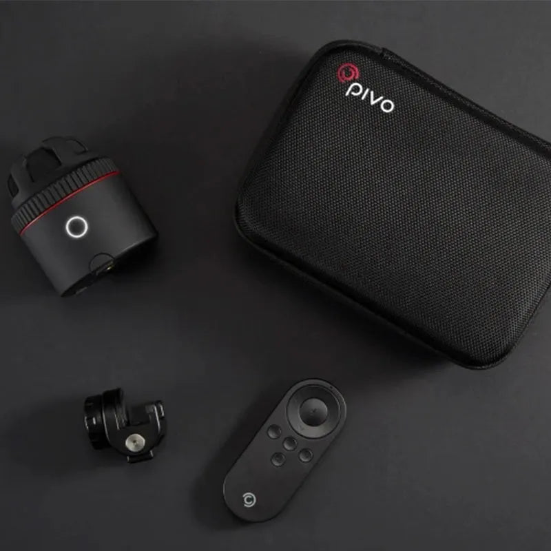 PIVO facial and face tracking camera stand in matte black with smartphone on rotating base