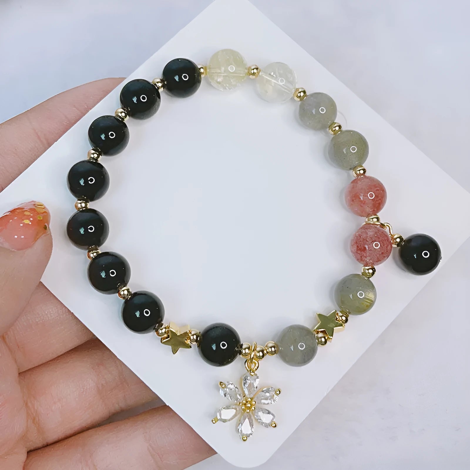 Sweet cool style silverstone bracelet for women with electroplating finish in flower colour variant