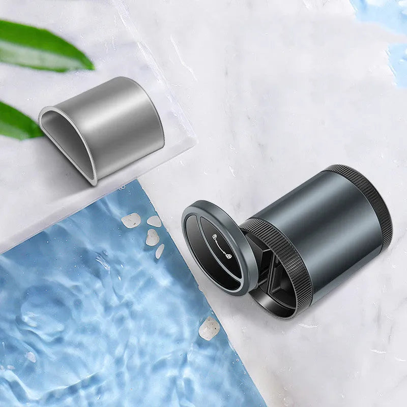Automatic sensing ashtray in Deep Sky Grey with USB cable on car cup holder