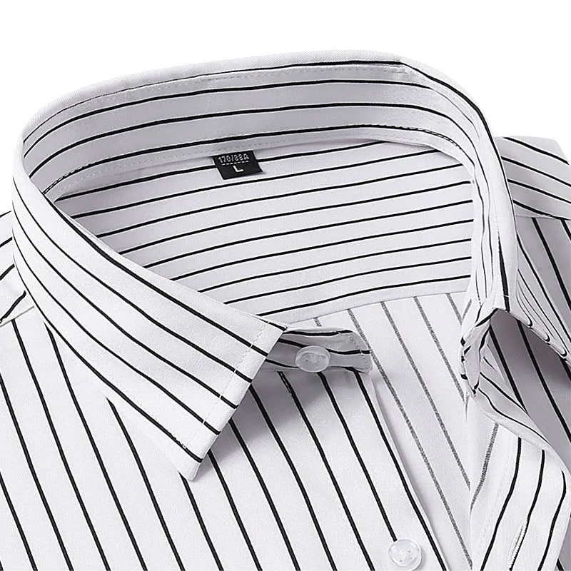 Men's slim fit striped business shirt with long sleeves in ice silk polyester blend fabric