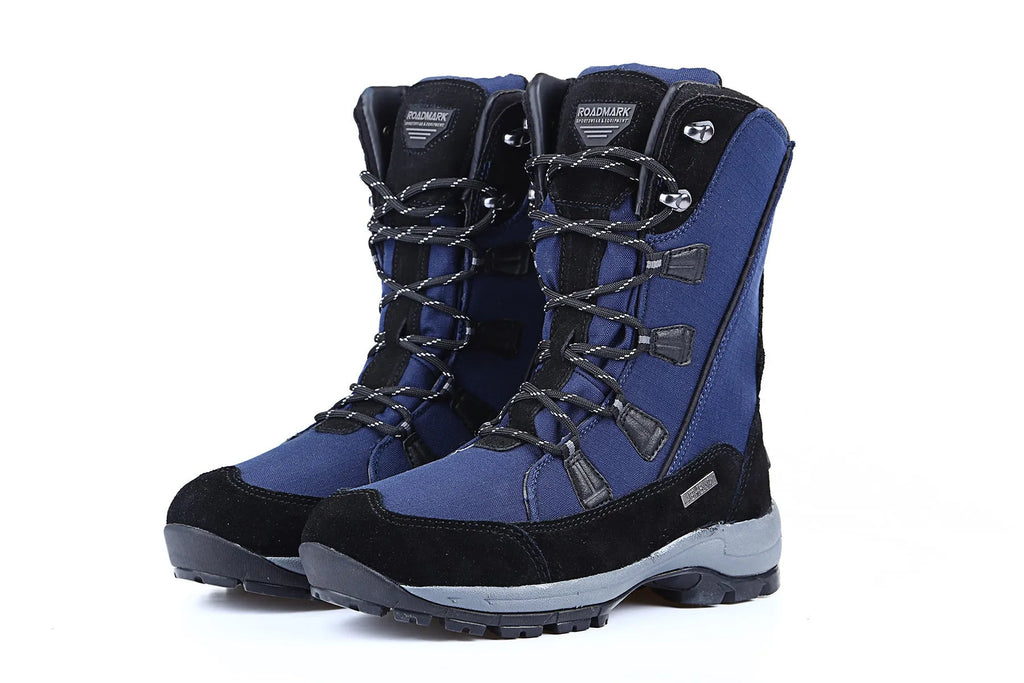 Women's genuine leather snow boots in mid-calf length with round toe and rubber sole