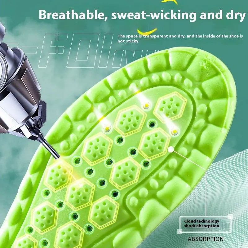 Green PU sports insoles with air cushion design and argy wormwood for shock absorption