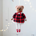 Plush bear doll couple in gentleman and princess bear colours with plaid suit pattern and cloth material