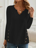Simple solid colour casual knitted button sweater in black or grey green with Asian sizing