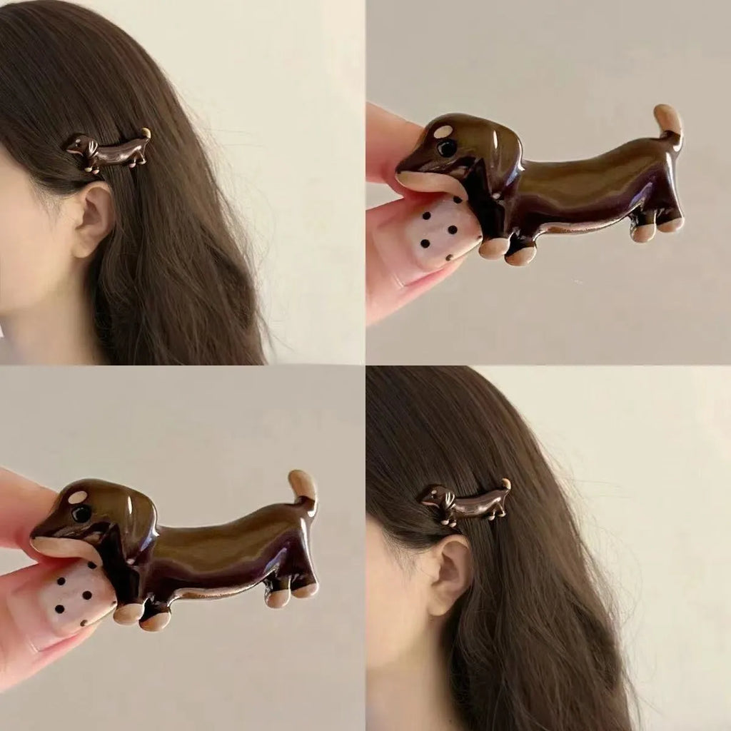 Cute loose delicate Dachshund dog hair barrettes with an electroplated finish