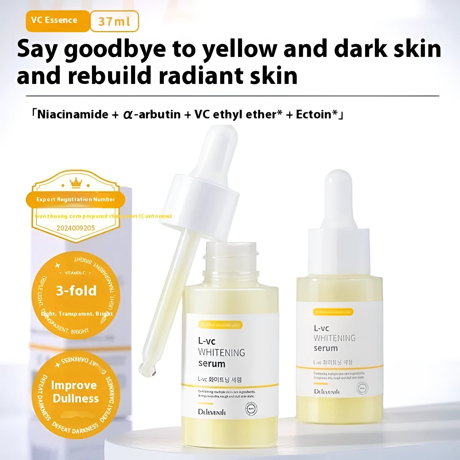 Yikedoyin VC Essence 37ml hydrating facial serum stock solution with vitamin C for discoloration improvement