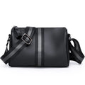Black genuine leather one-shoulder crossbody bag with large capacity.