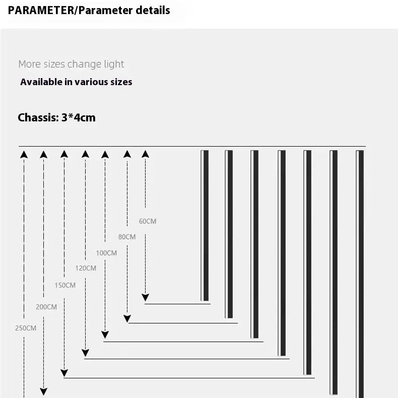 80cm long black aluminium LED strip wall lamp with a PC plastic shade and touch control.