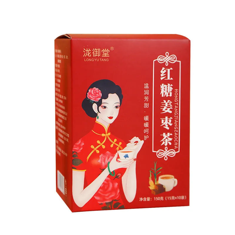 Box of Brown Sugar Ginger Tea 150g with red dates, wolfberries, and ginger tea bags