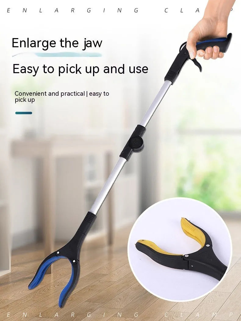 Aluminium foldable garbage clamp with blue handle extended to 80cm and magnet sucker.