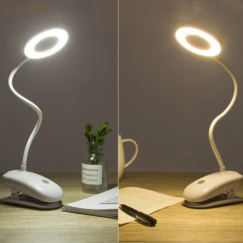 Touch control clip-on rechargeable LED desk lamp with plastic shade and built-in lithium battery