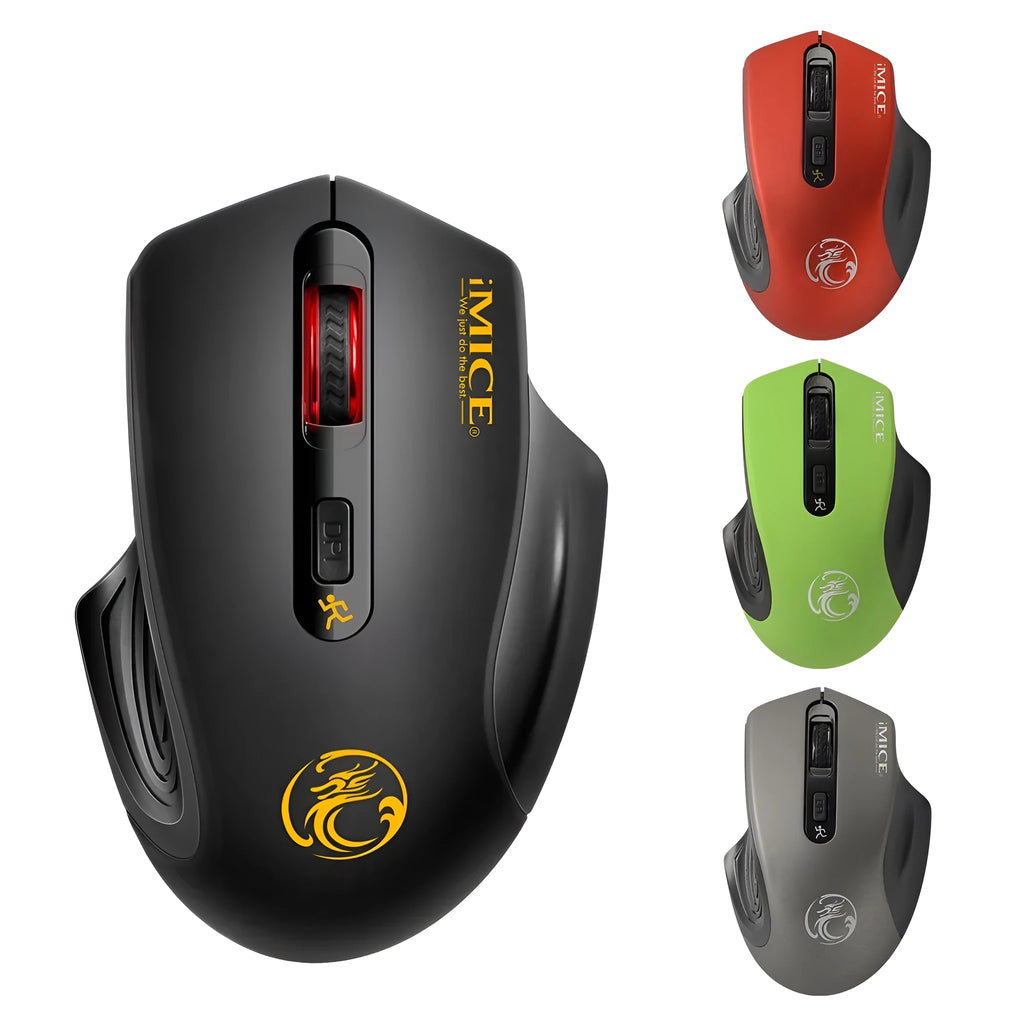 2.4G wireless mouse with ergonomic shape and USB receiver, available in four colours