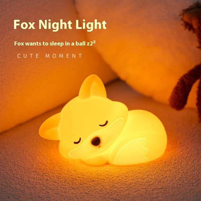 Fox USB rechargeable cartoon small night lamp with two-gear brightness and 20-minute timer