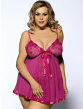 Women plus size polyester lace sleepdress in black with see-through mesh, size 6XL