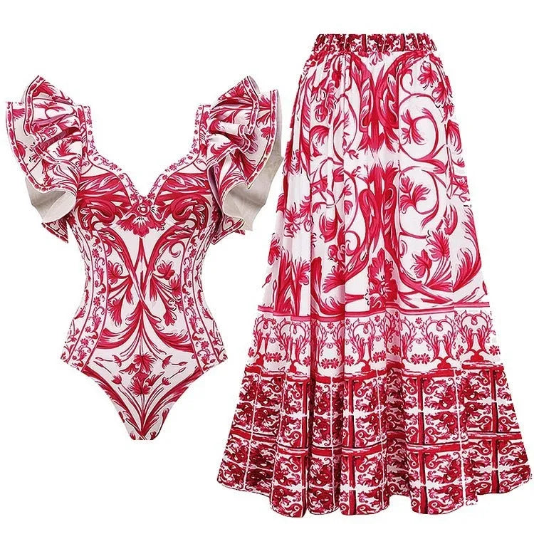 Women's printed polyester one-piece swimsuit available in multiple colour styles and sizes S to XL
