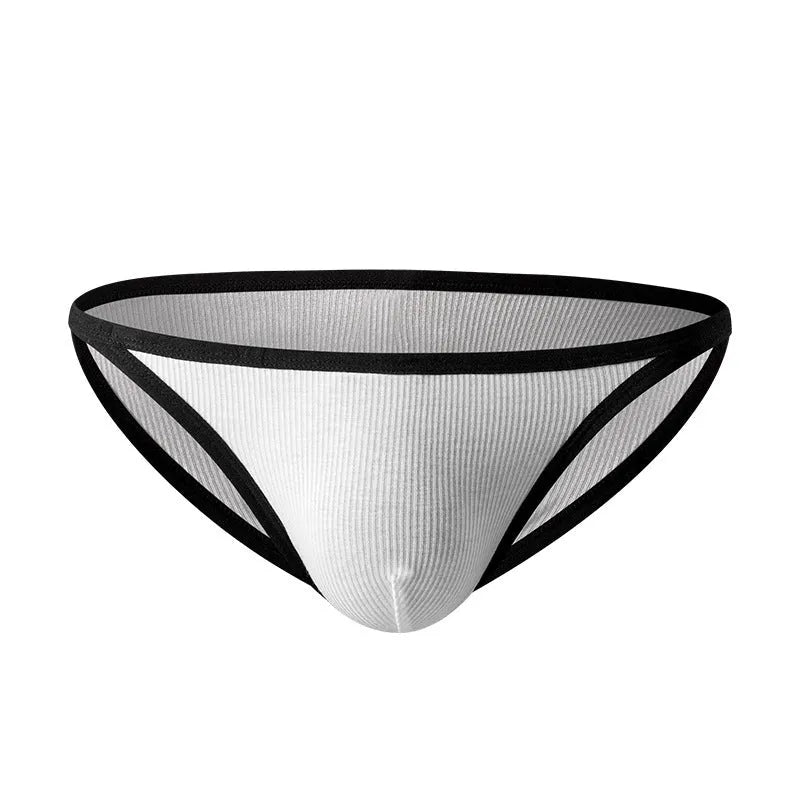 Men's low waist ribbed solid colour briefs in grey, single-layer thin fabric for breathable wear