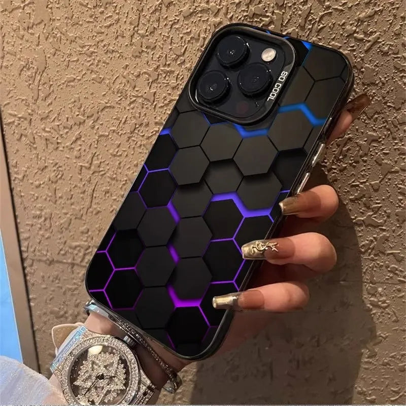 Frosted Chinese-style protective phone case for Apple iPhones with honeycomb pattern