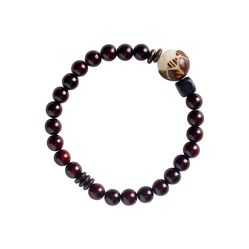Natural rosewood double-ring bracelet with 10mm flower shapes and choice of thickness options