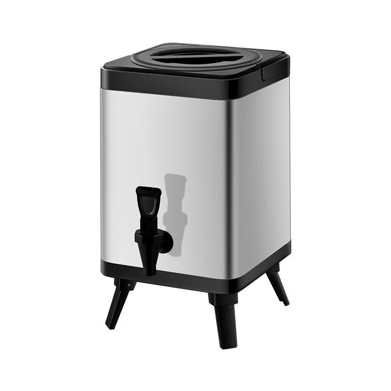 Silver stainless steel square lock cold insulation barrel with 8L capacity for milk tea shops