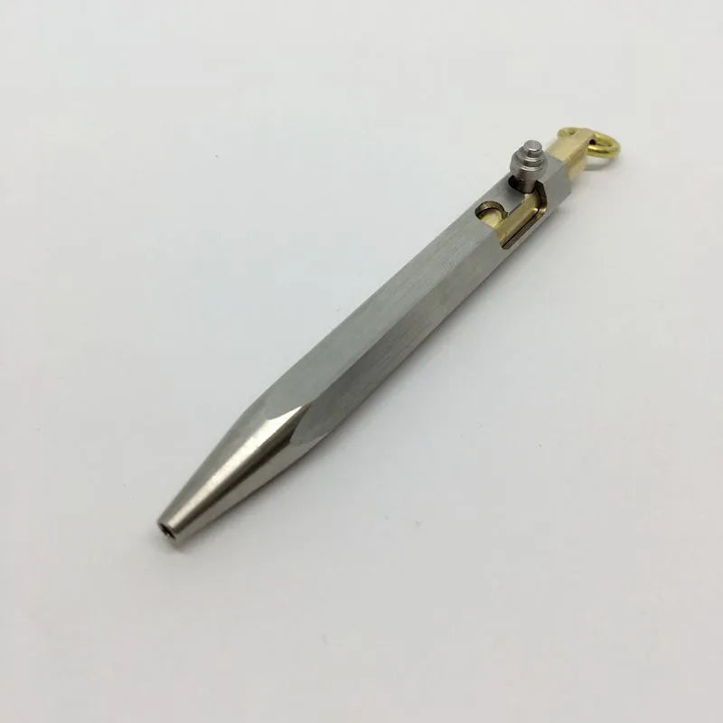 Six-sided stainless steel brass pen keychain with push button and metal shell in colour as shown