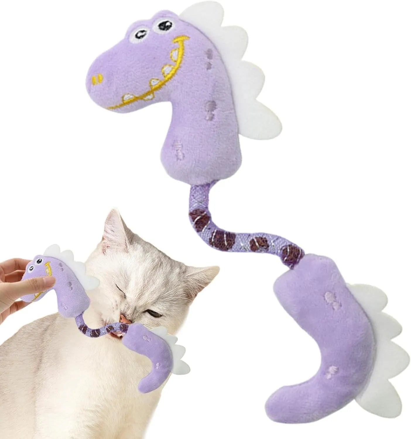 Set of four cat toys including catnip rope, springs and kicker toys in pink, purple or yellow