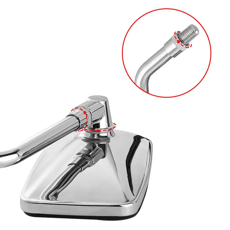 Silver all-metal motorcycle rearview mirror with convex glass on handlebar