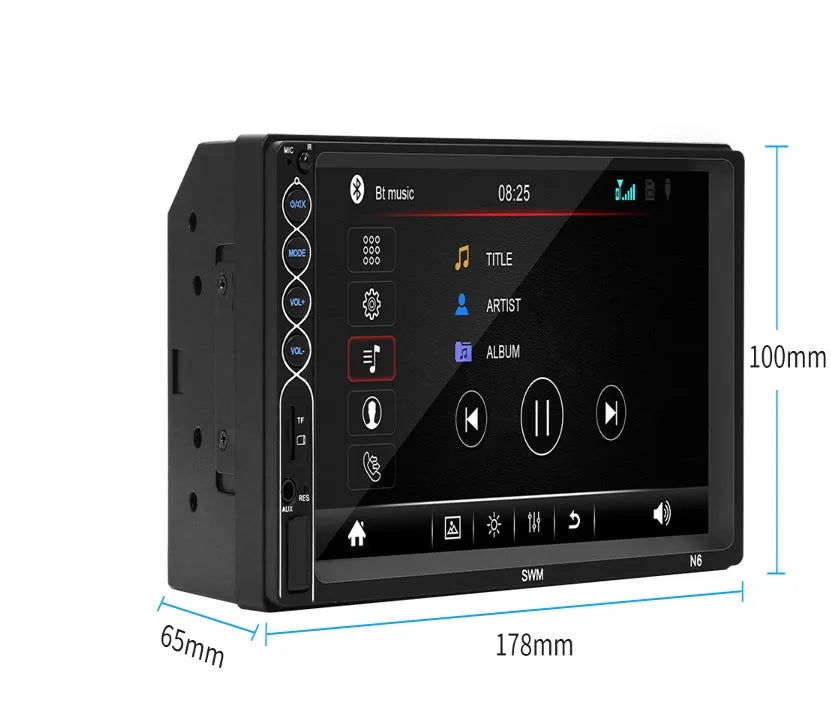 7-inch double DIN car MP5 player with TFT screen and USB Bluetooth Android iPhone support, panel 178x100mm