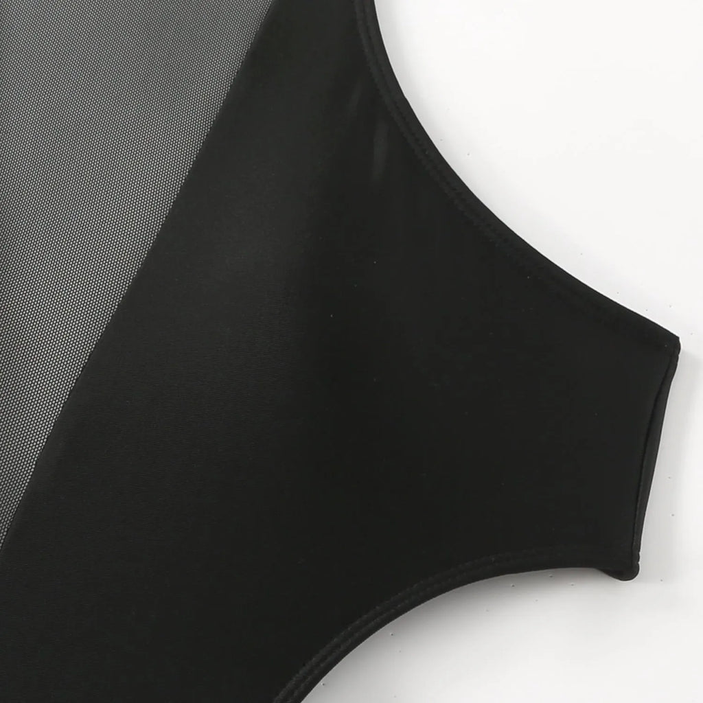 Women's one-piece swimsuit black nude back hollow out strap polyester swimming wear