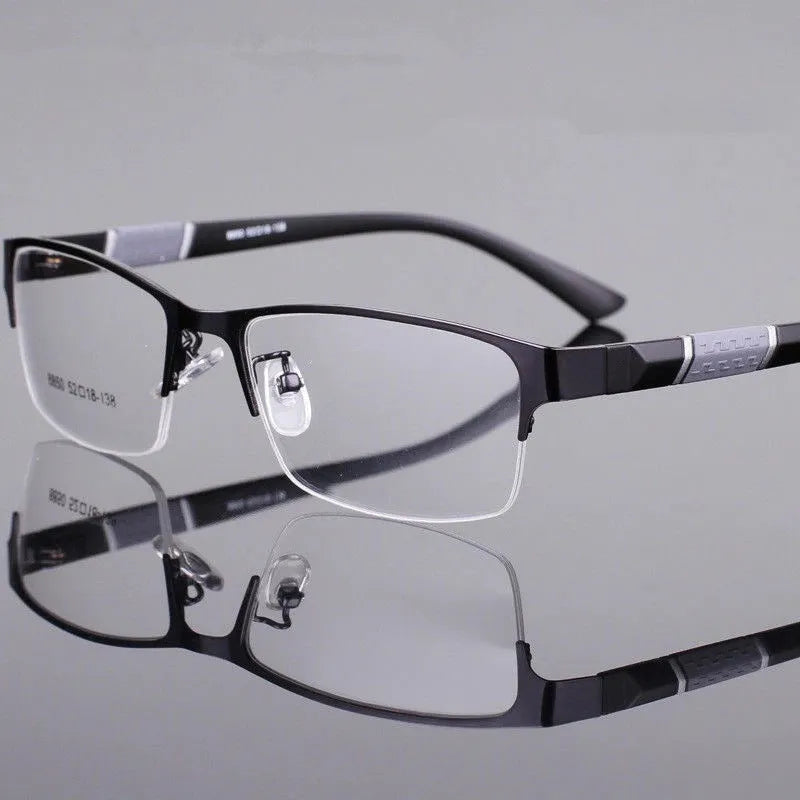 Men's myopia glasses with metal half frame, simple style, available in black colour