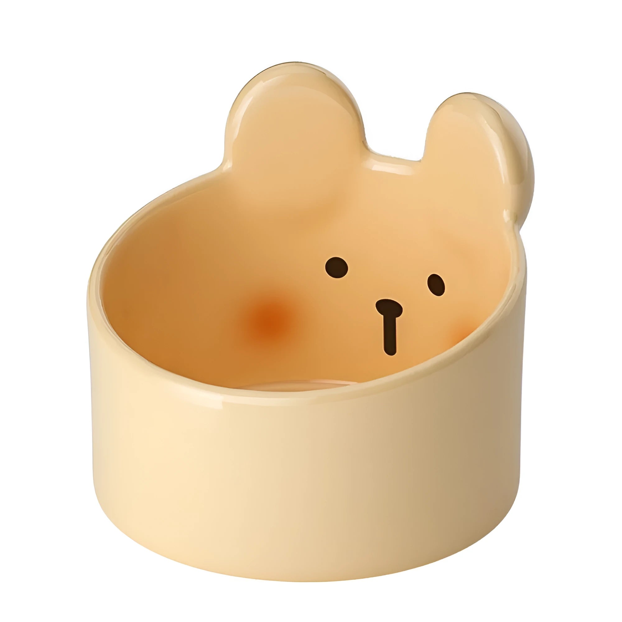 White ceramic pet food bowl with slant design on a plain surface