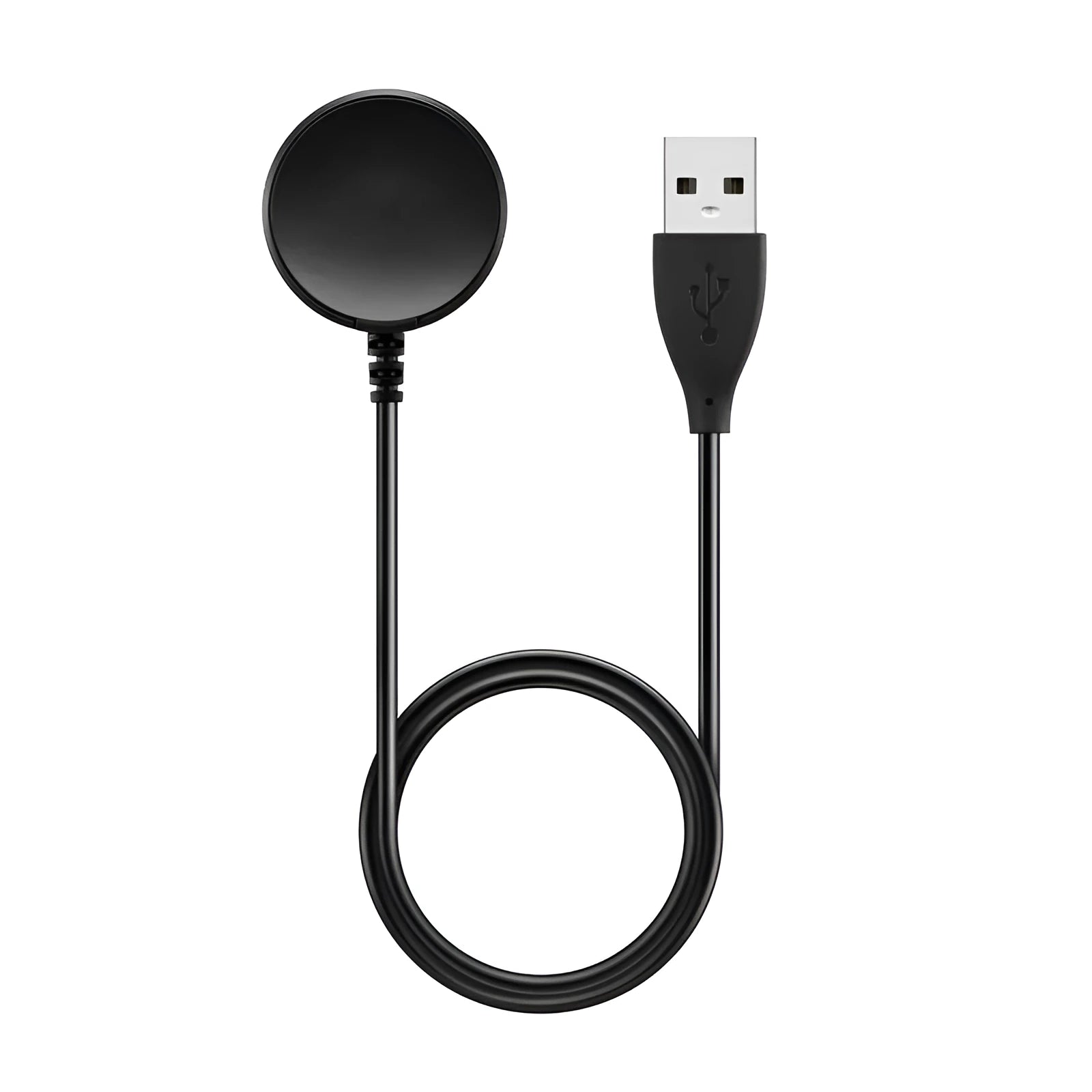 Black plastic USB watch charger with wireless fast charging, compact 34 x 10mm size
