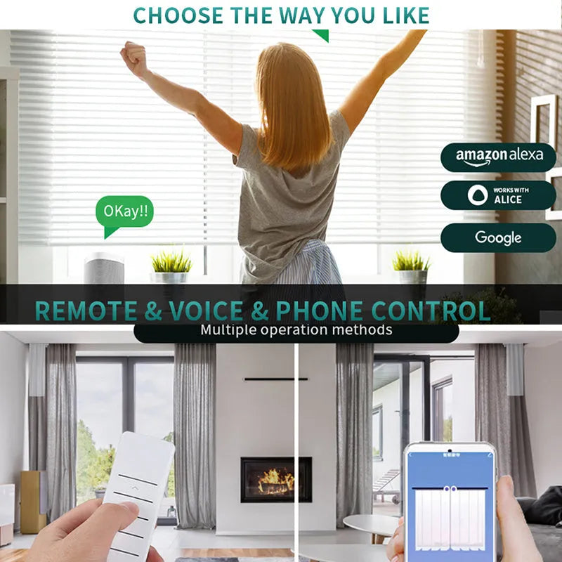 Smart curtain electric lithium battery rechargeable motor with aluminium track, remote control, and WiFi connectivity