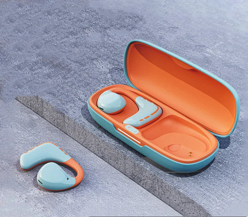 Blue orange mixed colour ear-mounted Bluetooth headset wireless sports with ear hook design and noise reduction