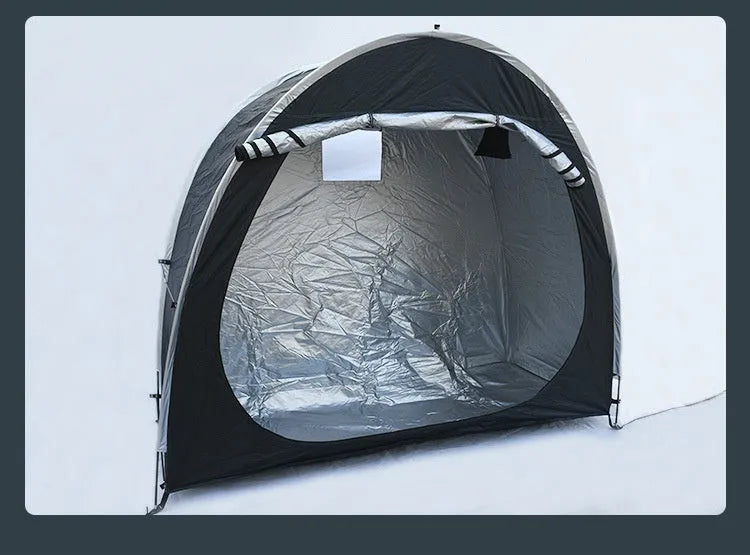 Black outdoor roof-style bicycle storage tent for two cars, 185x65x165cm, with ground nails and brackets
