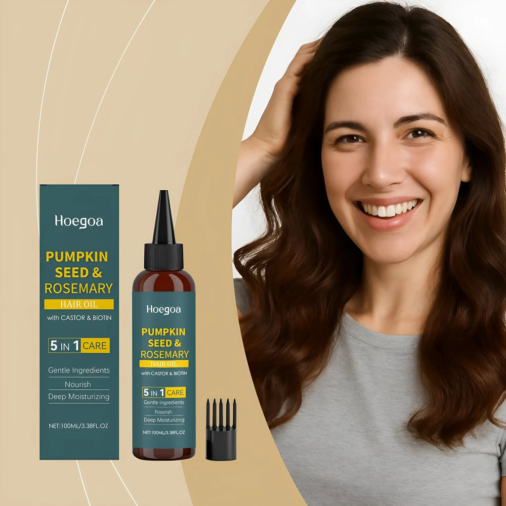 Rosemary hair essential oil 100ml bottle with pointed applicator and hair comb