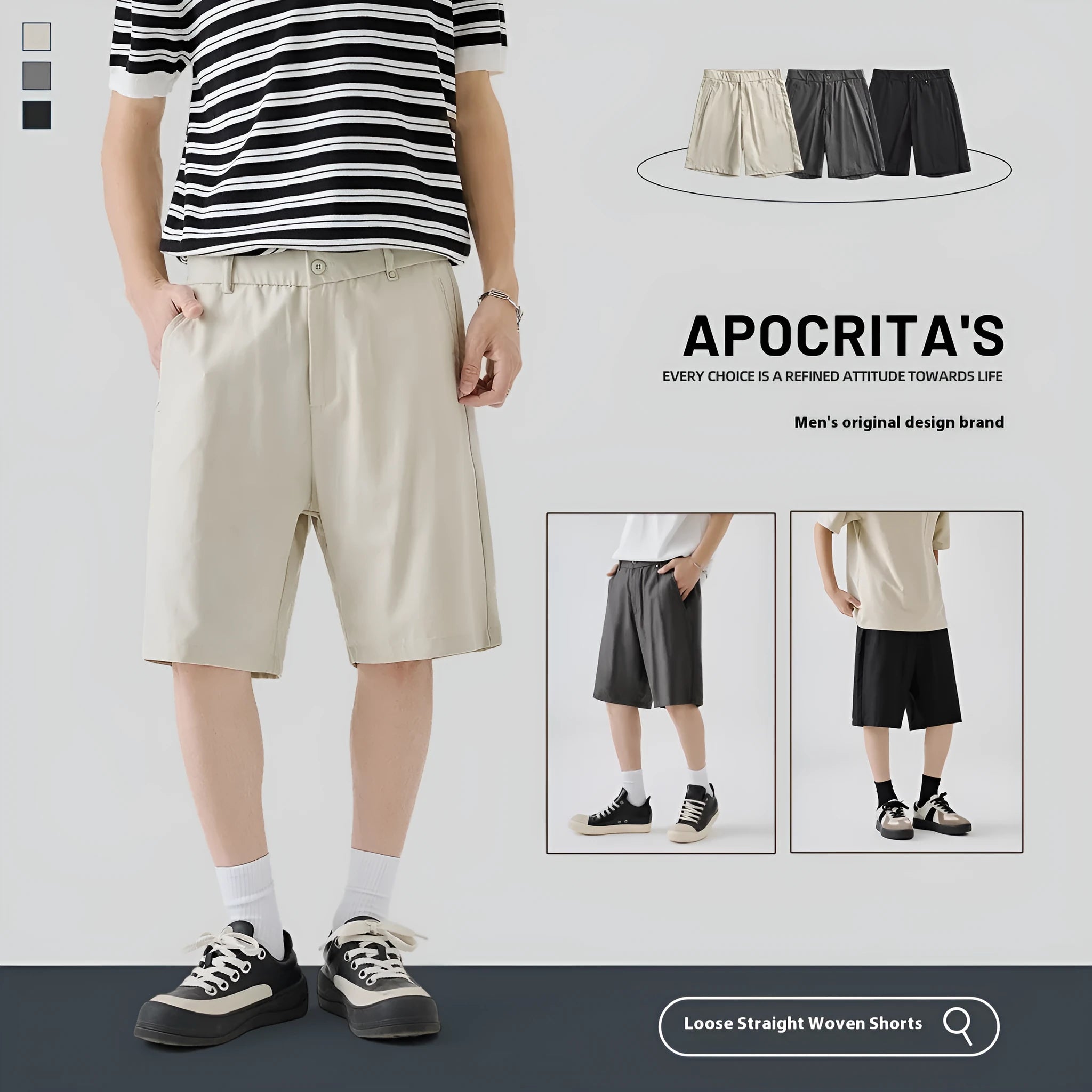 Men's cotton blend loose fit casual shorts in apricot with micro elasticity