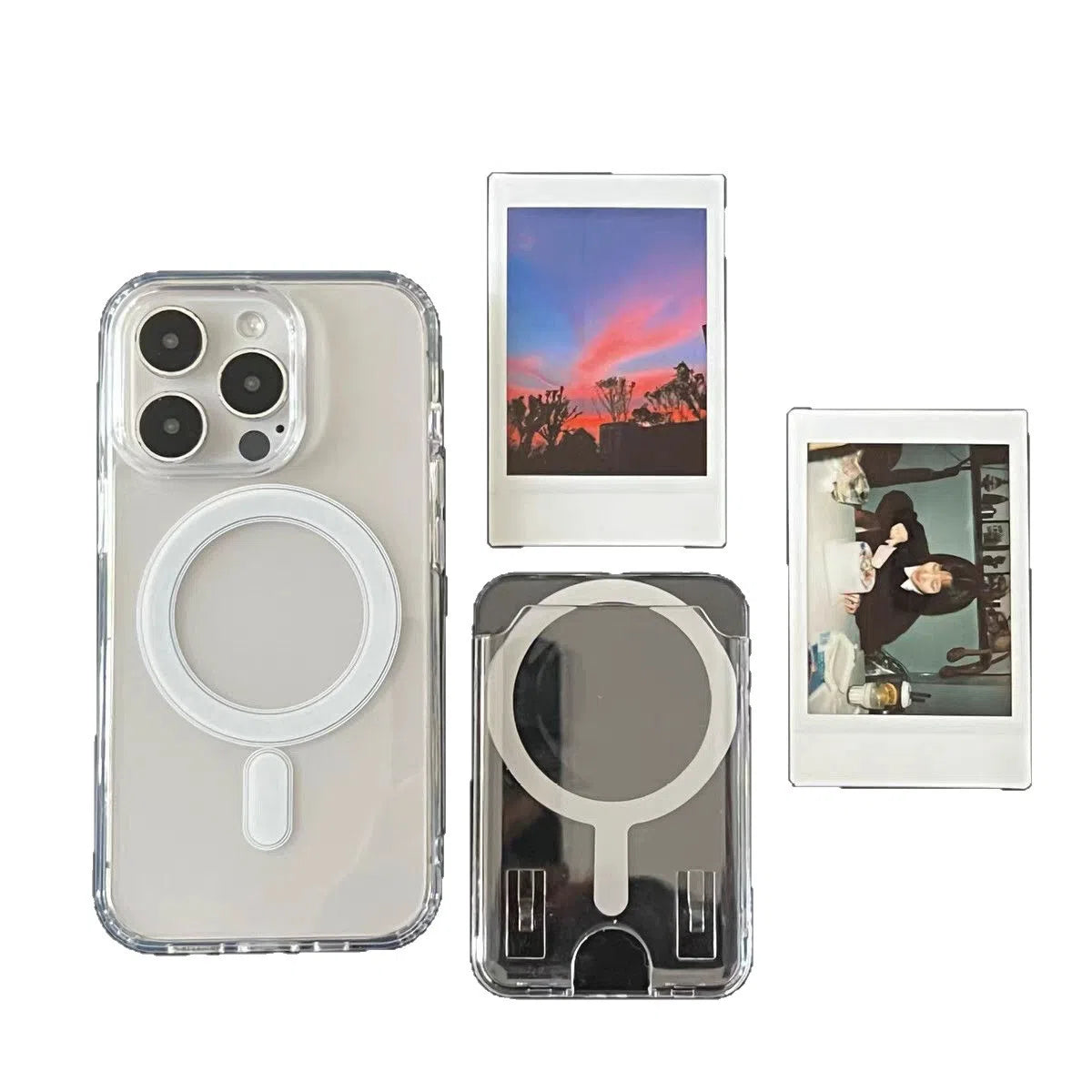 Transparent acrylic full-coverage protective phone case with wallet card holder for iPhone, white colour option