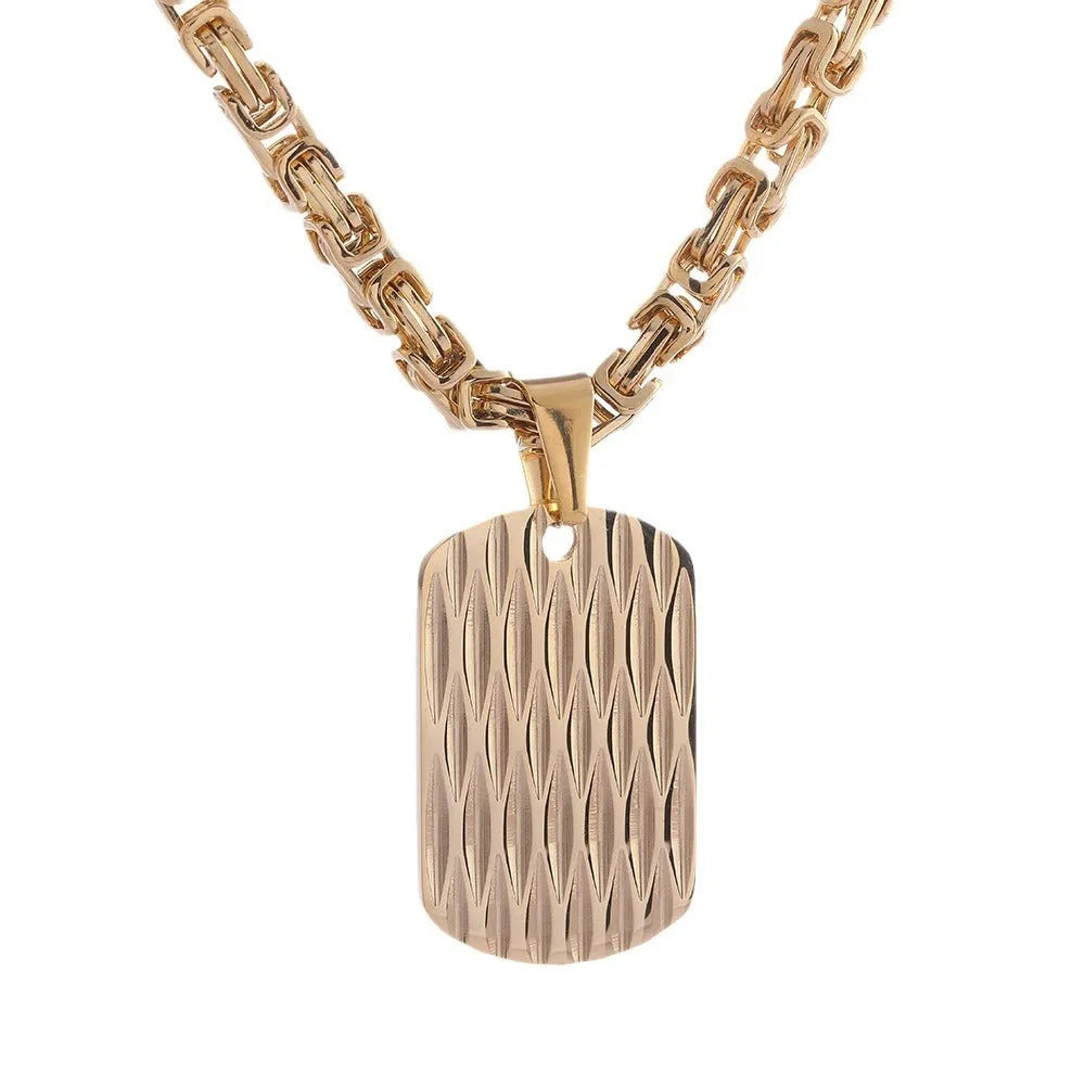 Men's titanium steel water ripple pendant necklace in black, gold, silver on Emperor Chain