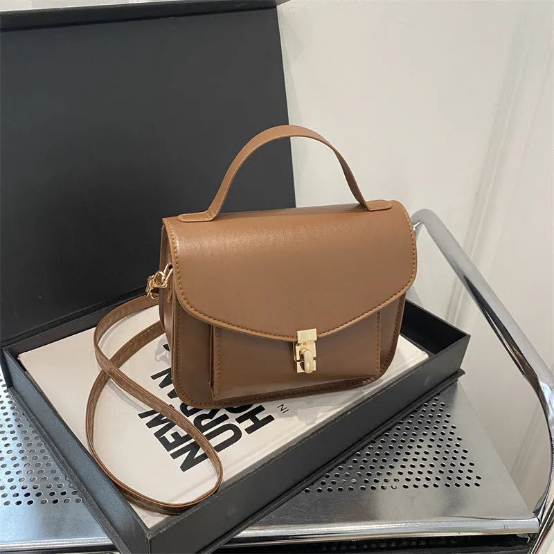 PU leather messenger bag with sandwich pockets and crossbody strap in urban simplicity style