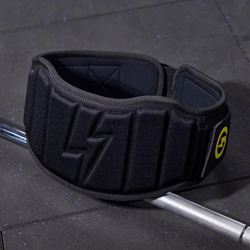 Abdominal exercising band with lumbar support belt for weightlifting and fitness training in adjustable sizes