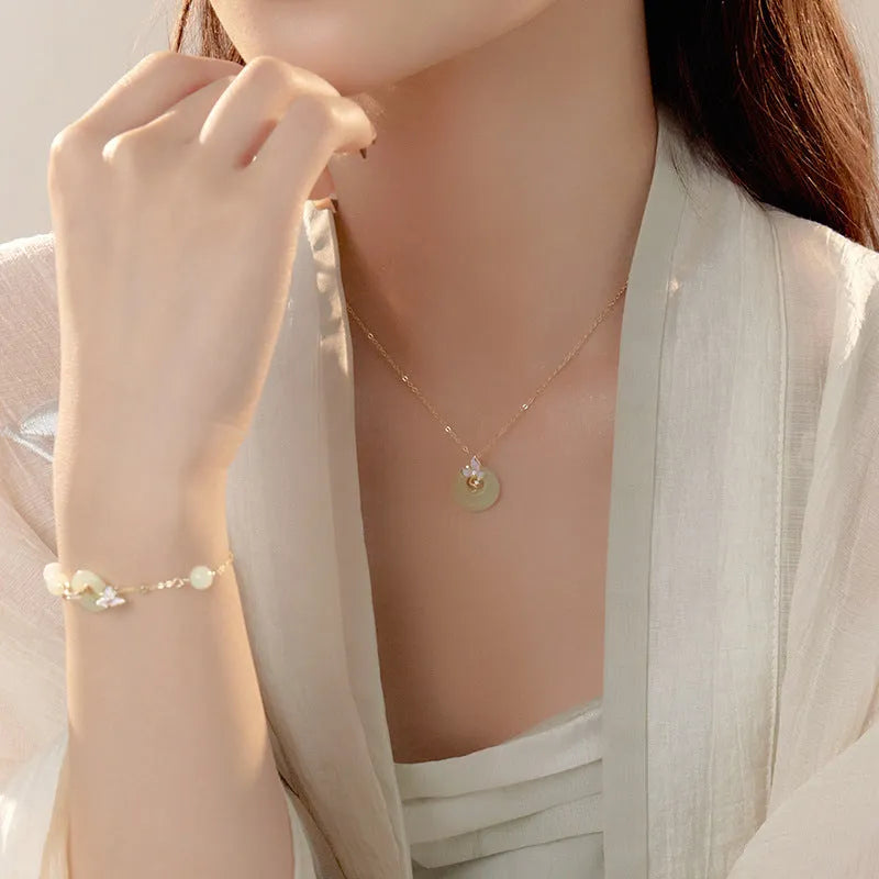 925 silver orchid pendant necklace with peace buckle clasp on O-ring chain, pastoral floral style