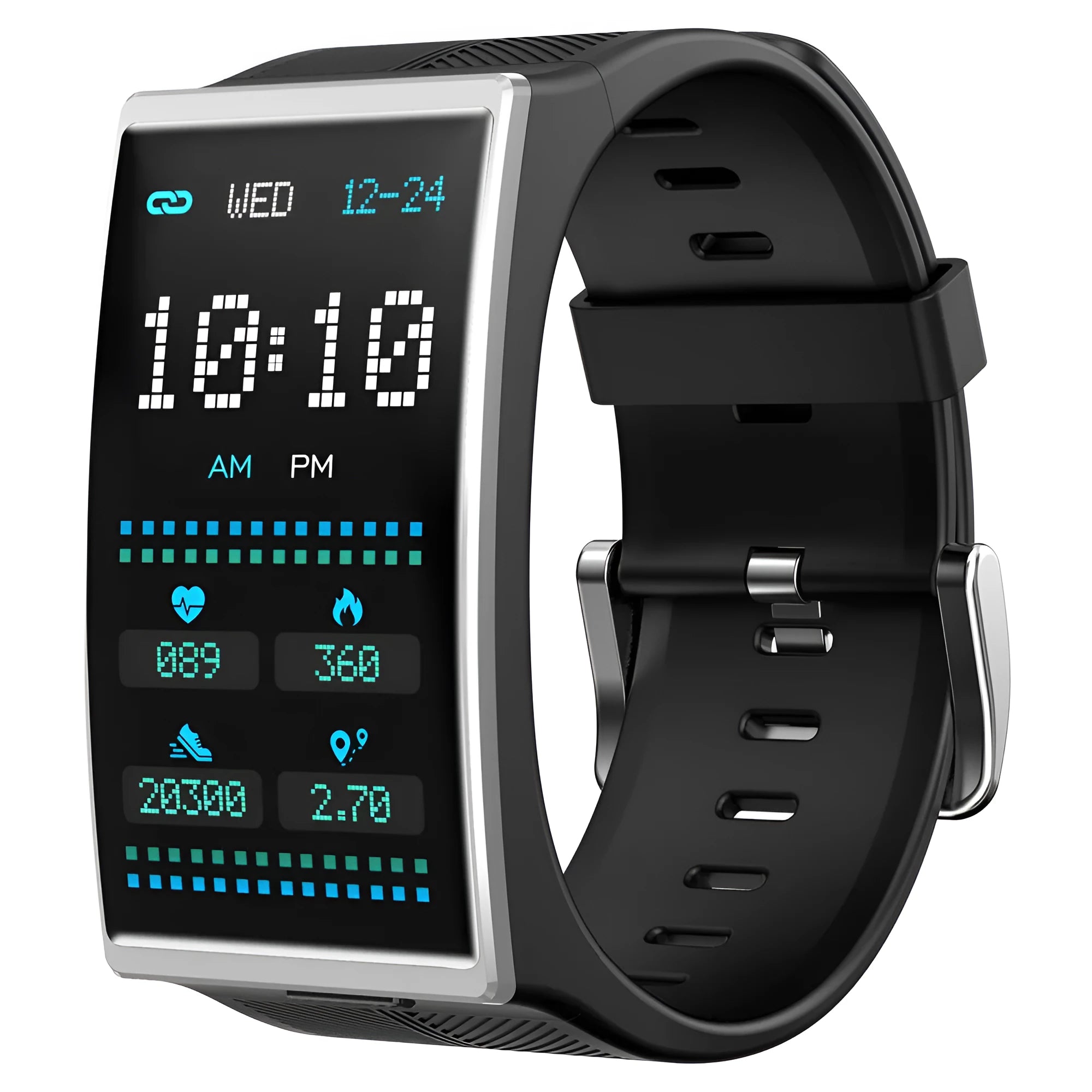 Bluetooth waterproof blood pressure sports watch with 1.91-inch screen and black silicone strap on wrist