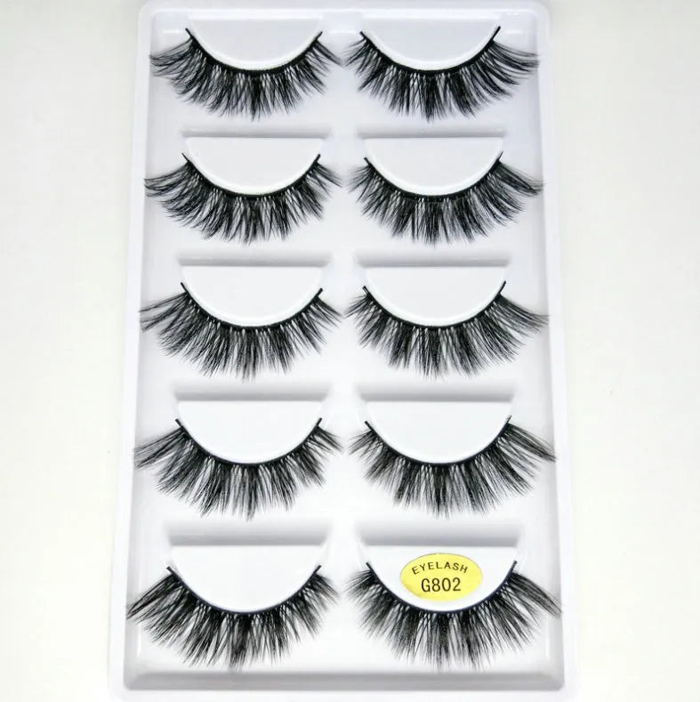 3D mink hair false eyelashes thick section cotton stem 5 pairs natural volume