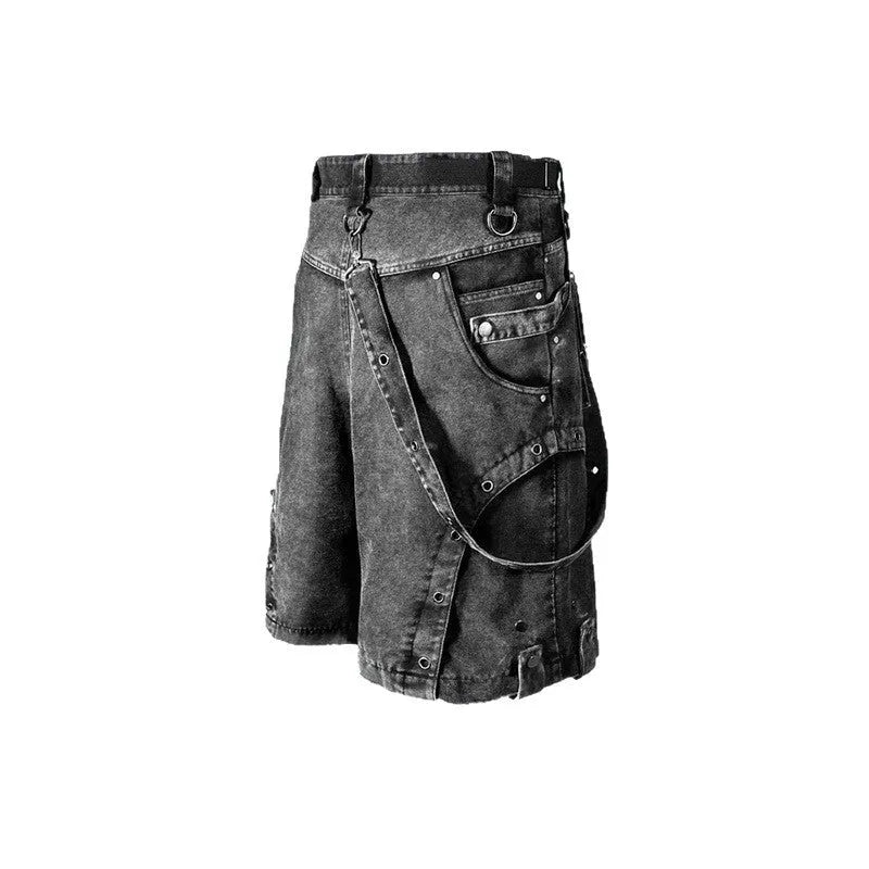 Retro high waist loose washed denim shorts in pearl canvas for women, front view, summer casual wear.