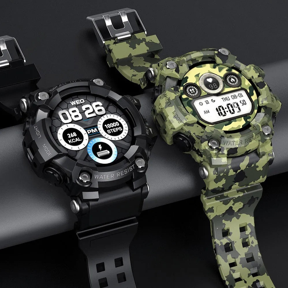 Black T6 tactical rugged smartwatch with 1.3 inch screen on an anti-sweat wristband