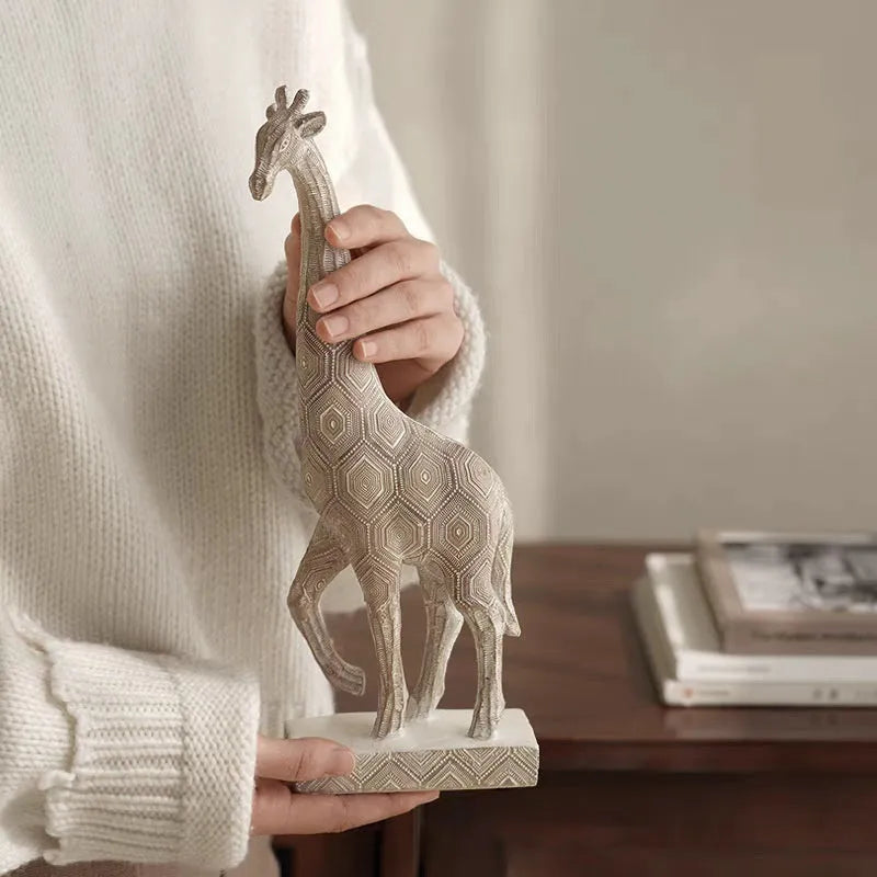 Wood colour European-style resin giraffe decorative figurine, 30.5cm tall.