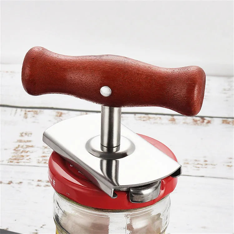 Stainless steel manual adjustable bottle opener with white PP handle and gear mechanism