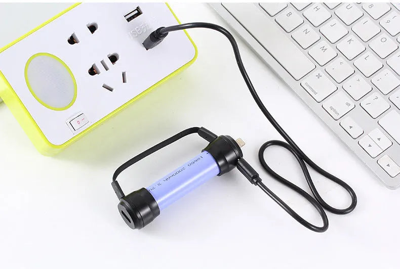 Mini portable keychain charger for mobile phone with 18650 battery slot and built-in charging cable
