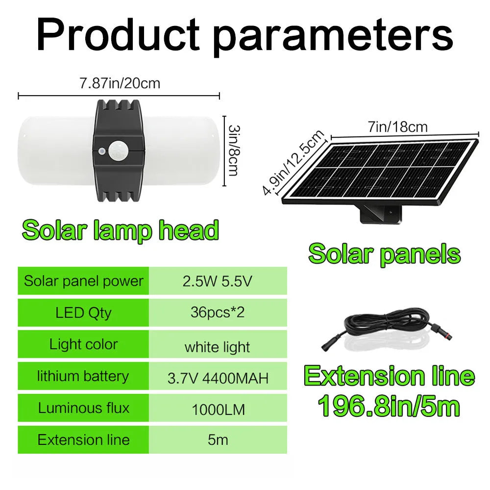 Black solar floodlight with three lighting modes, IP65 outdoor sensor light, 8W, measuring 21.2cm by 18.4cm by 13.8cm